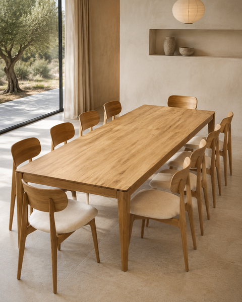Table à manger extensible 140-225 cm avec rallonge en chêne massif naturel Cortona