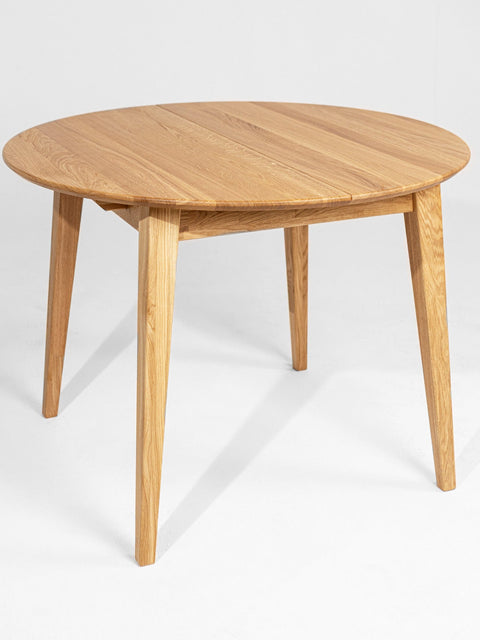 Table ronde à rallonges 90-120 cm en chêne massif naturel Sun
