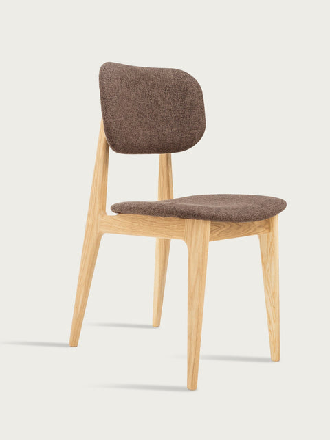 Chaise 81 cm en chêne massif et tissu moderne assise rembourrée naturel marron Mevis