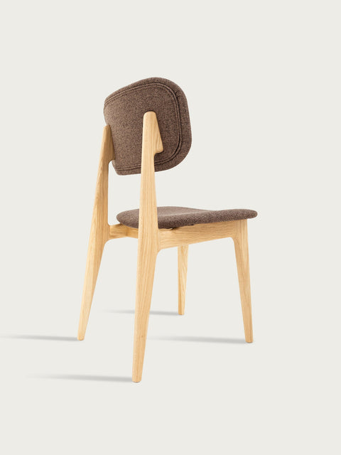 Chaise 81 cm en chêne massif et tissu moderne assise rembourrée naturel marron Mevis