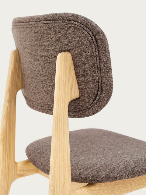 Chaise 81 cm en chêne massif et tissu moderne assise rembourrée naturel marron Mevis