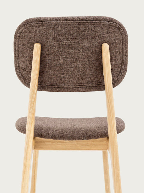 Chaise 81 cm en chêne massif et tissu moderne assise rembourrée naturel marron Mevis