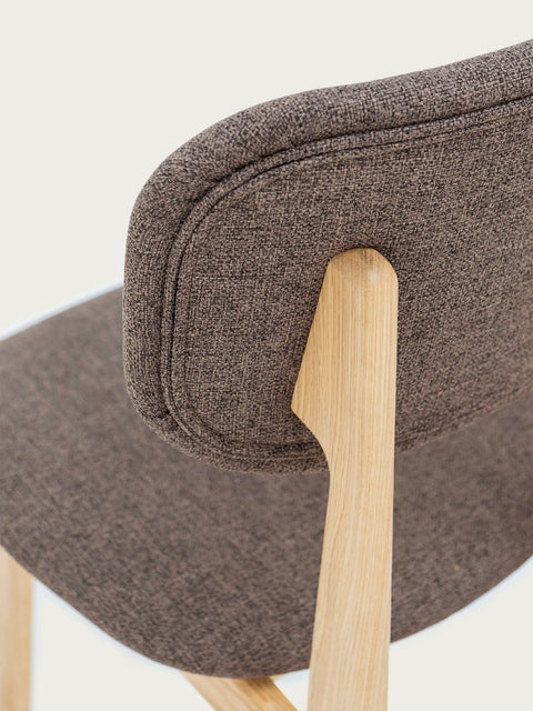 Chaise 81 cm en chêne massif et tissu moderne assise rembourrée naturel marron Mevis
