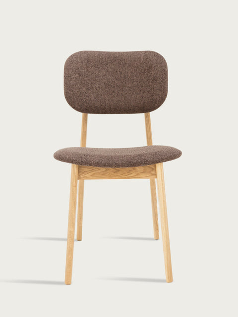 Chaise 81 cm en chêne massif et tissu moderne assise rembourrée naturel marron Mevis