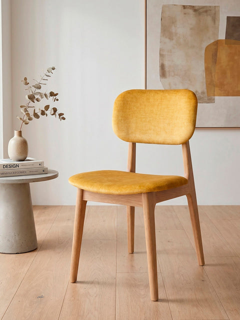 Chaise 81 cm en chêne massif et tissu moderne assise rembourrée naturel jaune Mevis