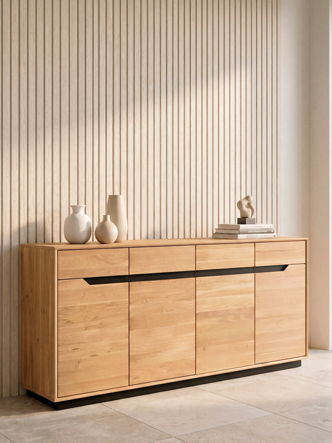 Buffet 180 cm avec 4 portes en chêne massif naturel moderne Adena
