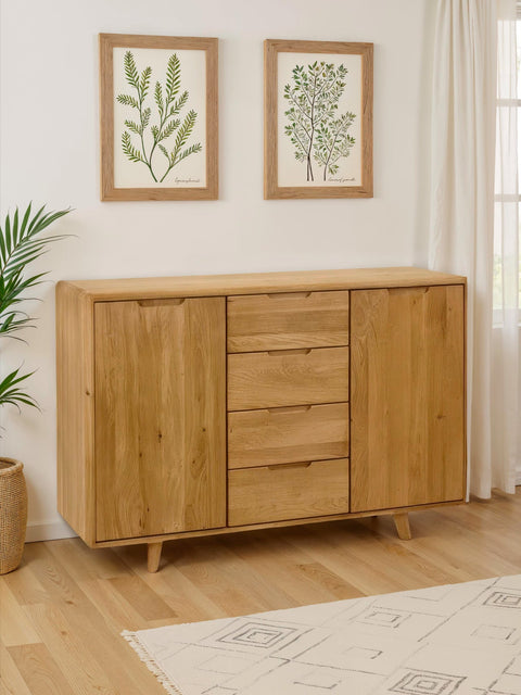 Commode en bois massif de chêne 4 tiroirs avec 2 portes deux dimensions naturel Portofino