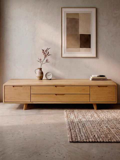 Meuble TV en bois massif de chêne naturel 180 cm Portofino