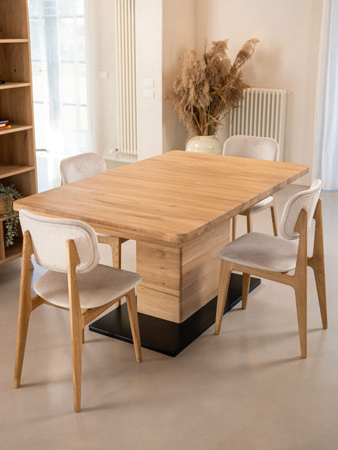 Table de salle à manger à rallonges 160-250 cm en chêne massif blanchi Sorgente