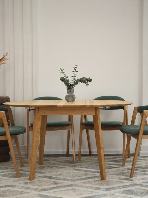 Table ronde à rallonges 100-137,5 cm en chêne massif naturel Como