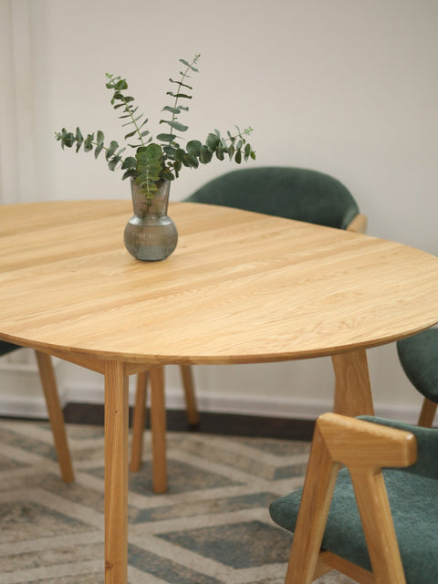 Table ronde à rallonges 100-137,5 cm en chêne massif naturel Como