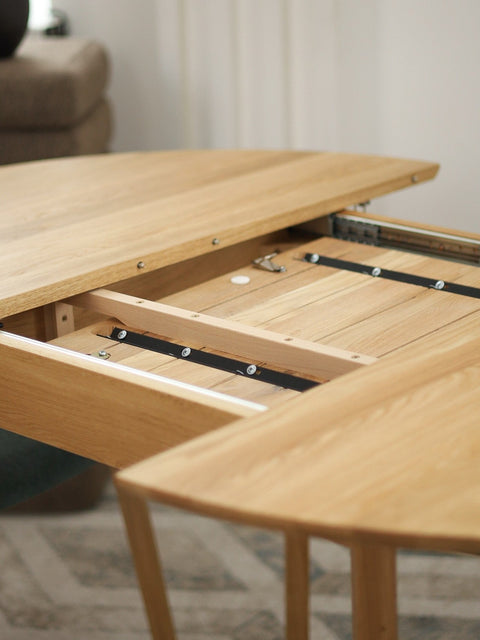 Table ronde à rallonges 100-137,5 cm en chêne massif naturel Como