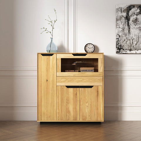 Buffet haut en bois massif de chêne 124x38x134 cm naturel Adena