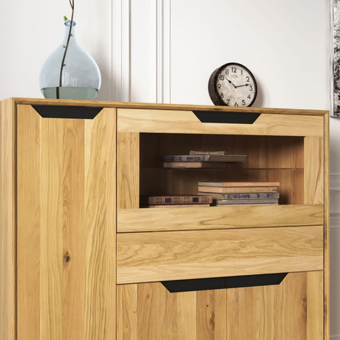 Buffet haut en bois massif de chêne 124x38x134 cm naturel Adena