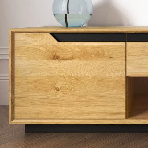 Meuble TV en bois massif de chêne 2 portes 160x42x50 cm naturel moderne Adena