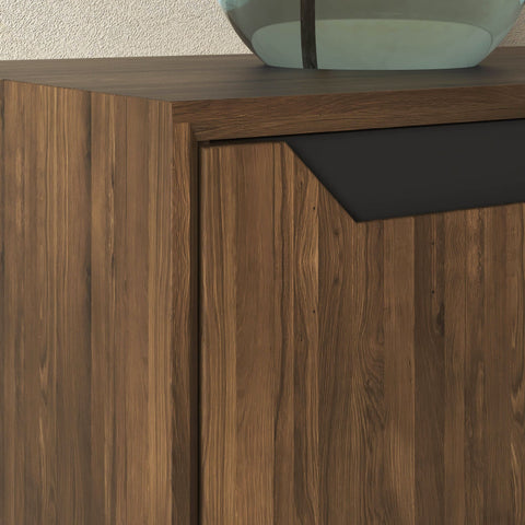 Buffet haut en bois massif de chêne 124x38x134 cm fumé Adena