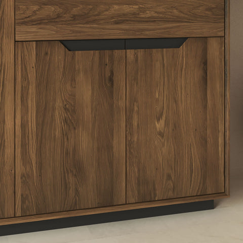 Buffet haut en bois massif de chêne 124x38x134 cm fumé Adena