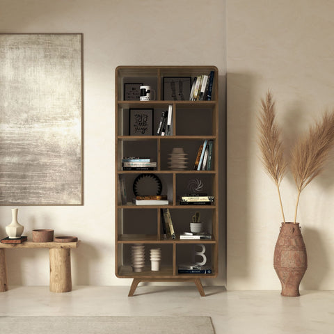 Bibliothèque en bois massif de chêne 80x45x180 cm fumé Modena