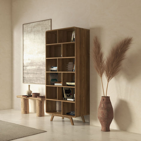 Bibliothèque en bois massif de chêne 80x45x180 cm fumé Modena