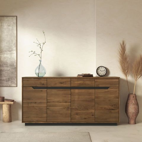 Buffet en bois massif de chêne 180 cm fumé Adena