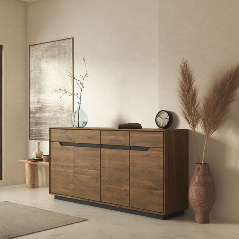 Buffet en bois massif de chêne 180 cm fumé Adena