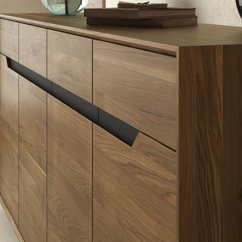 Buffet en bois massif de chêne 180 cm fumé Adena