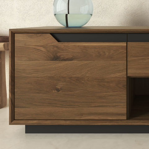 Meuble TV en bois massif de chêne 160 cm fumé Adena