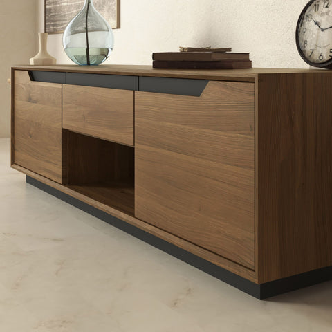 Meuble TV en bois massif de chêne 160 cm fumé Adena