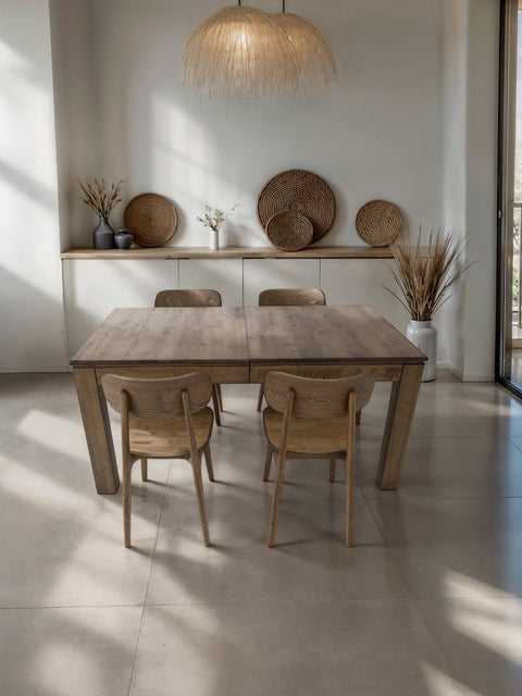 Table à manger à rallonges 160-310 cm avec 4 rallonges en chêne massif fumé Sorrento