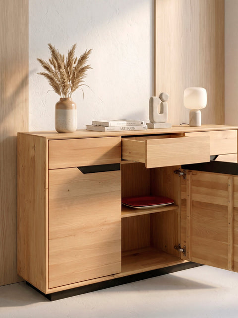 Buffet 180 cm avec 4 portes en chêne massif naturel moderne Adena