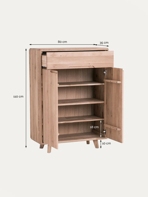 Meuble à chaussures en bois massif de chêne blanchi 80 cm Portofino