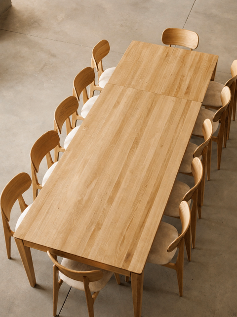 Table à manger extensible 200-285x100 cm avec rallonge en chêne massif naturel Cortona Max