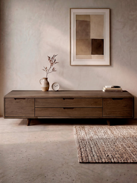 Meuble TV en bois massif de chêne fumé 180 cm Portofino