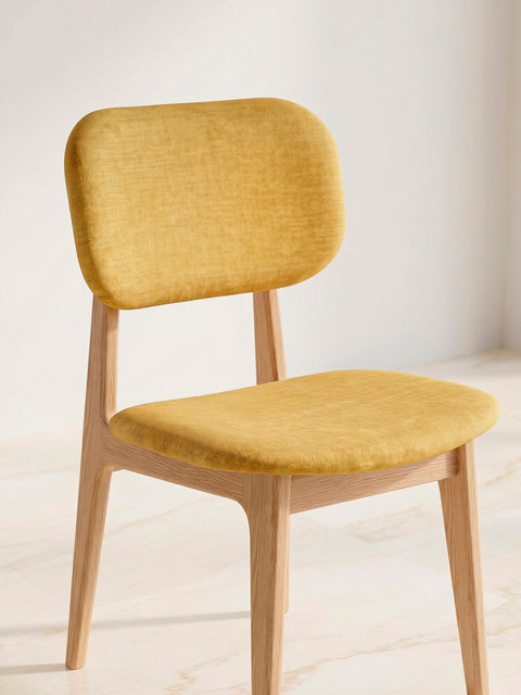 Chaise 81 cm en chêne massif et tissu moderne assise rembourrée naturel jaune Mevis