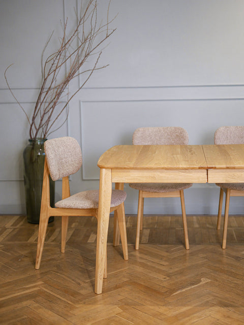 Table à manger à rallonges 130-225 cm en chêne massif naturel Atlante