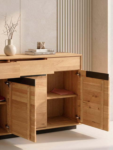 Buffet 180 cm avec 4 portes en chêne massif naturel moderne Adena