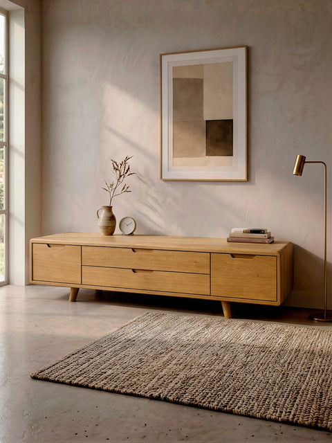 Meuble TV en bois massif de chêne naturel 180 cm Portofino