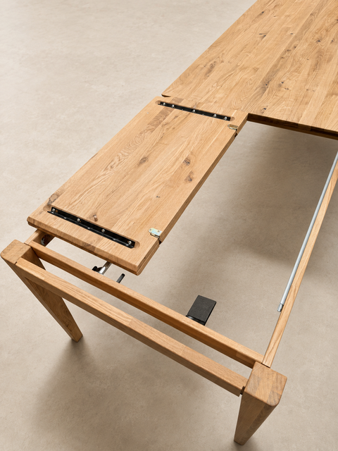 Table à manger extensible 140-225 cm avec rallonge en chêne massif naturel Cortona