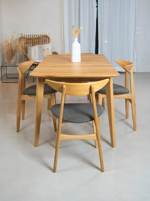 Table à manger à rallonges 110-145 cm en chêne massif naturel Vega