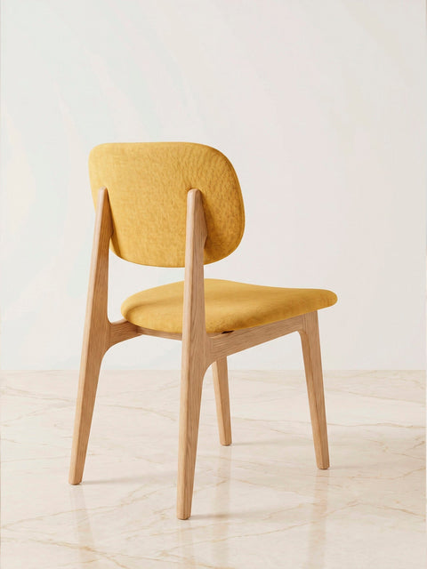 Chaise 81 cm en chêne massif et tissu moderne assise rembourrée naturel jaune Mevis