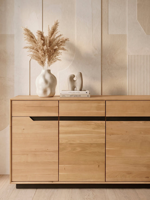 Buffet 180 cm avec 4 portes en chêne massif naturel moderne Adena
