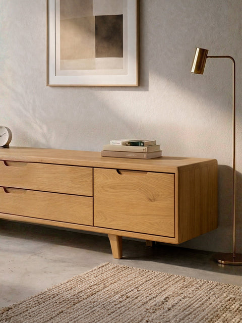 Meuble TV en bois massif de chêne naturel 180 cm Portofino