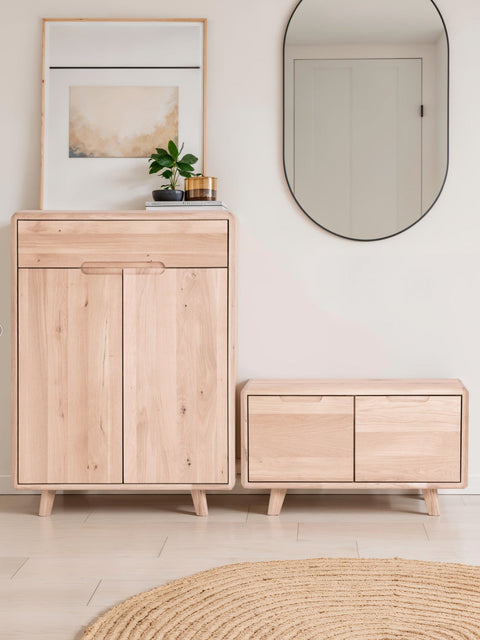 Meuble à chaussures en bois massif de chêne blanchi 80 cm Portofino