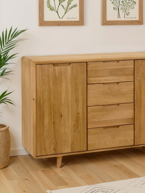 Commode en bois massif de chêne 4 tiroirs avec 2 portes deux dimensions naturel Portofino
