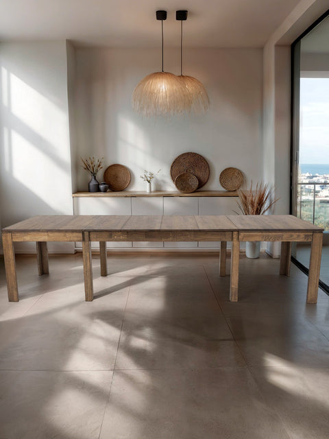Table à manger à rallonges 160-310 cm avec 4 rallonges en chêne massif fumé Sorrento