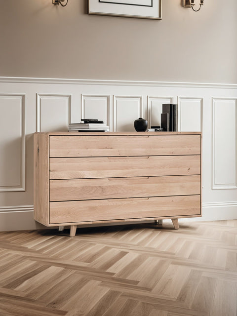 Commode en bois massif de chêne blanchi 150 cm Portofino
