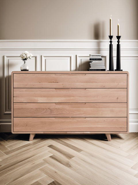 Commode en bois massif de chêne blanchi 150 cm Portofino