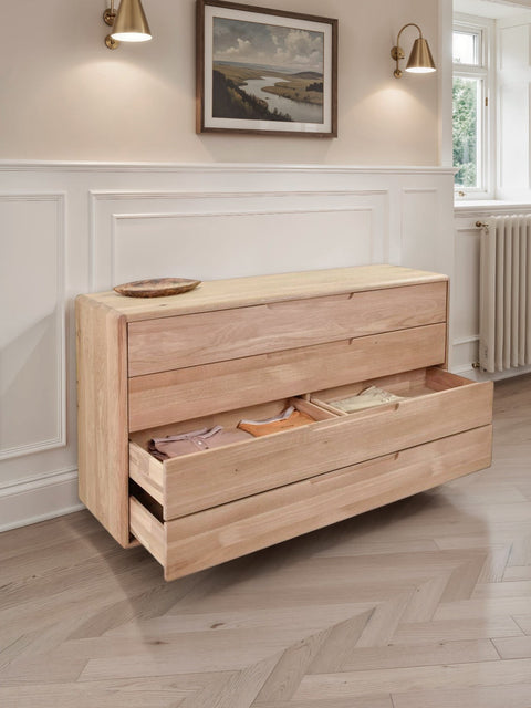 Commode en bois massif de chêne blanchi 150 cm Portofino