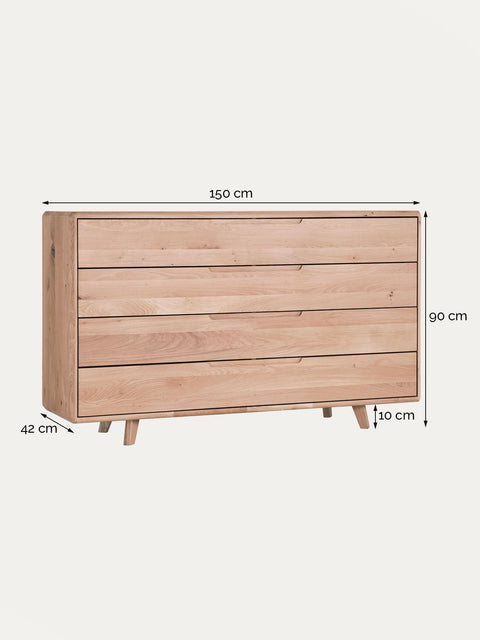Commode en bois massif de chêne blanchi 150 cm Portofino