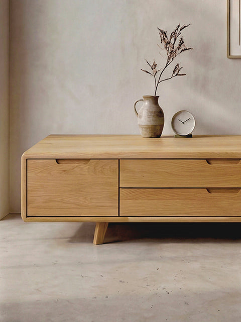 Meuble TV en bois massif de chêne naturel 180 cm Portofino